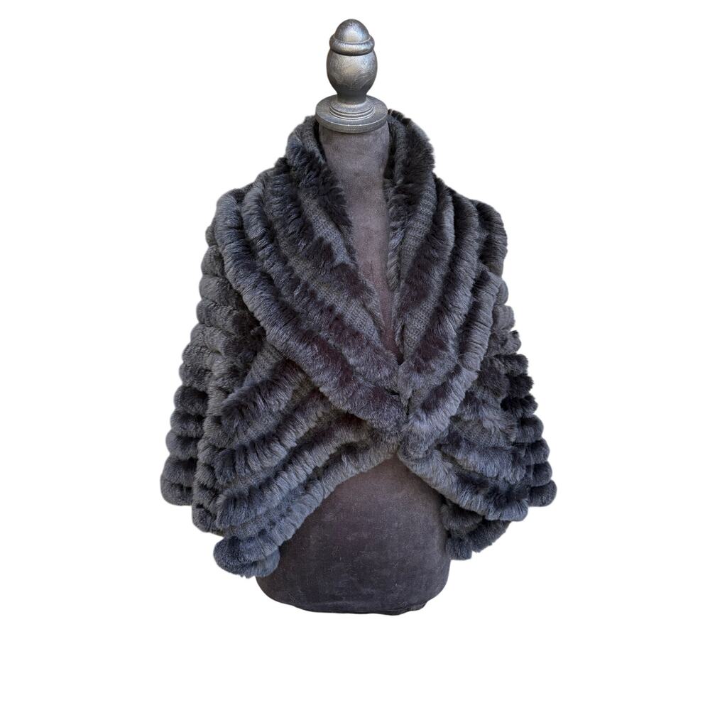 Vintage Neiman Marcus Rex Rabbit Fur Shrug Capelet Grey NWT Size L